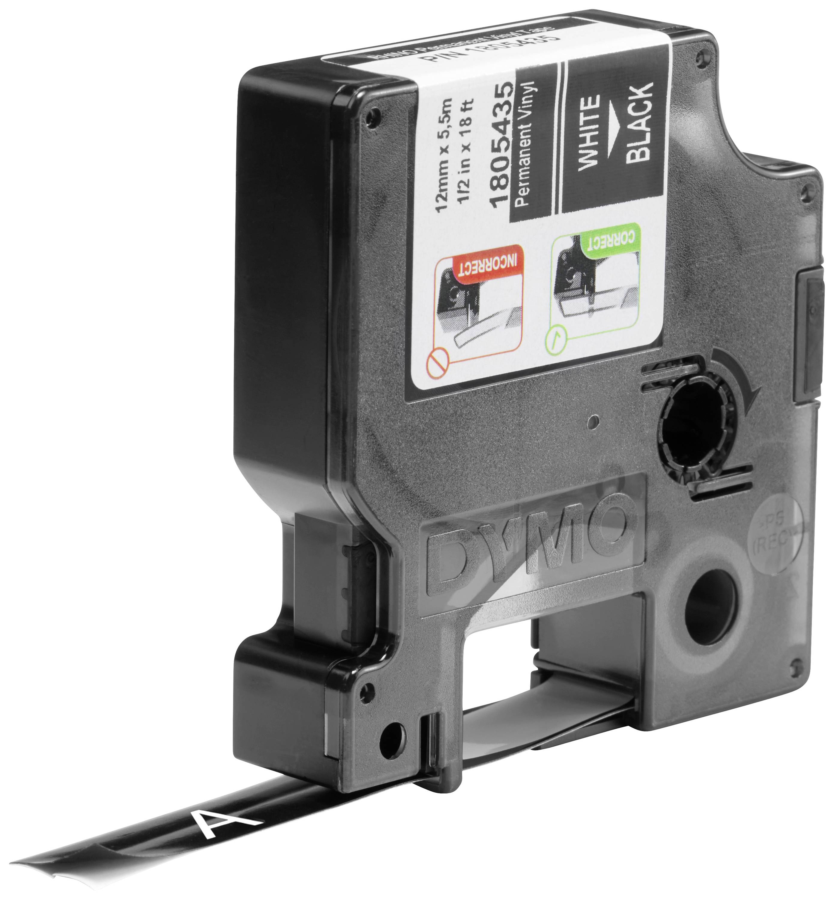 Вінілова стрічка для етикеток DYMO IND RHINO 1805435, колір стрічки: чорний, колір друку: білий, 12 мм, 5,5 м