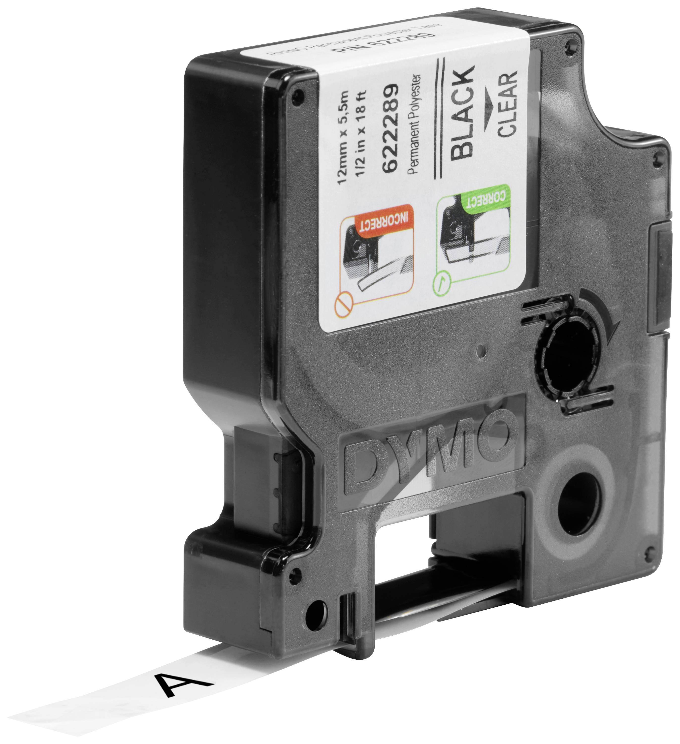 Стрічка для друку DYMO 622289, 12 мм х 5,5 м, Колір стрічки: прозорий / Колір друку: чорний