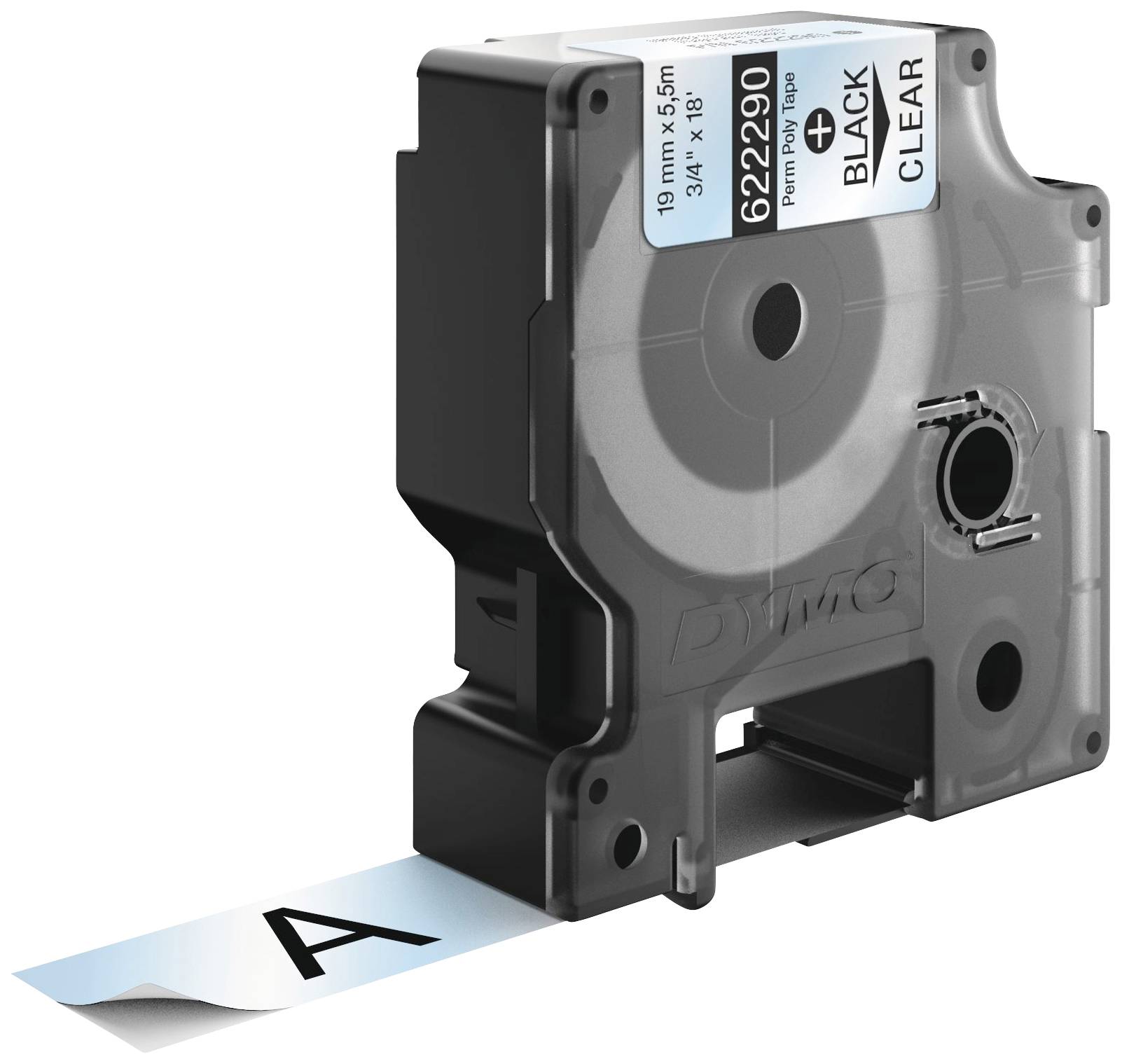 Стрічка для етикеток DYMO 622290, 19 мм x 5,5 м, колір стрічки: прозорий / колір друку: чорний