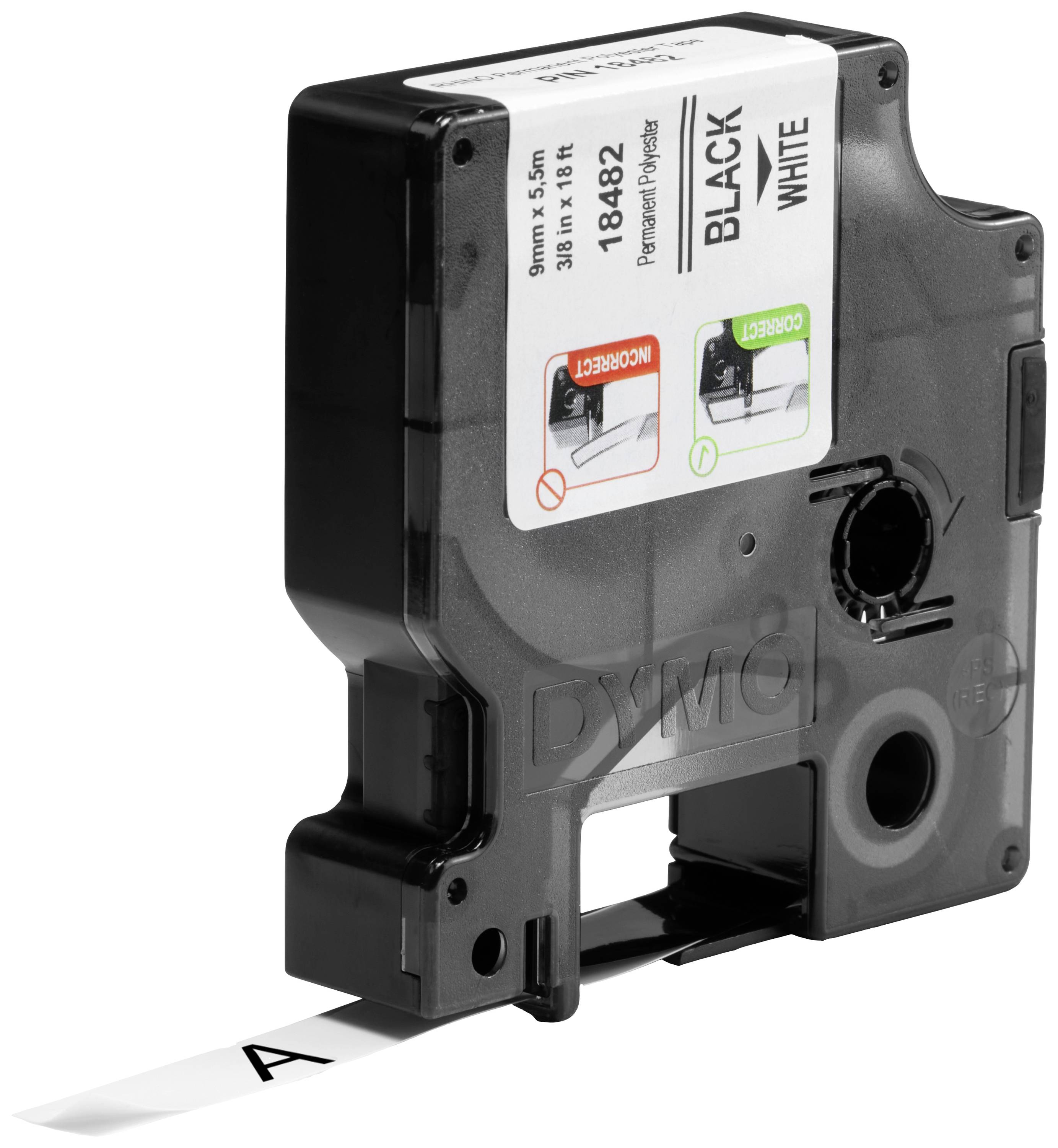 Стрічка для друку DYMO 18482, 9 мм х 5,5 м, Колір стрічки: білий / Колір друку: чорний