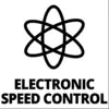 Symbol atomu nad tekstem 'ELEKTRONICZNA REGULACJA PRĘDKOŚCI', oznacza elektroniczną regulację prędkości.