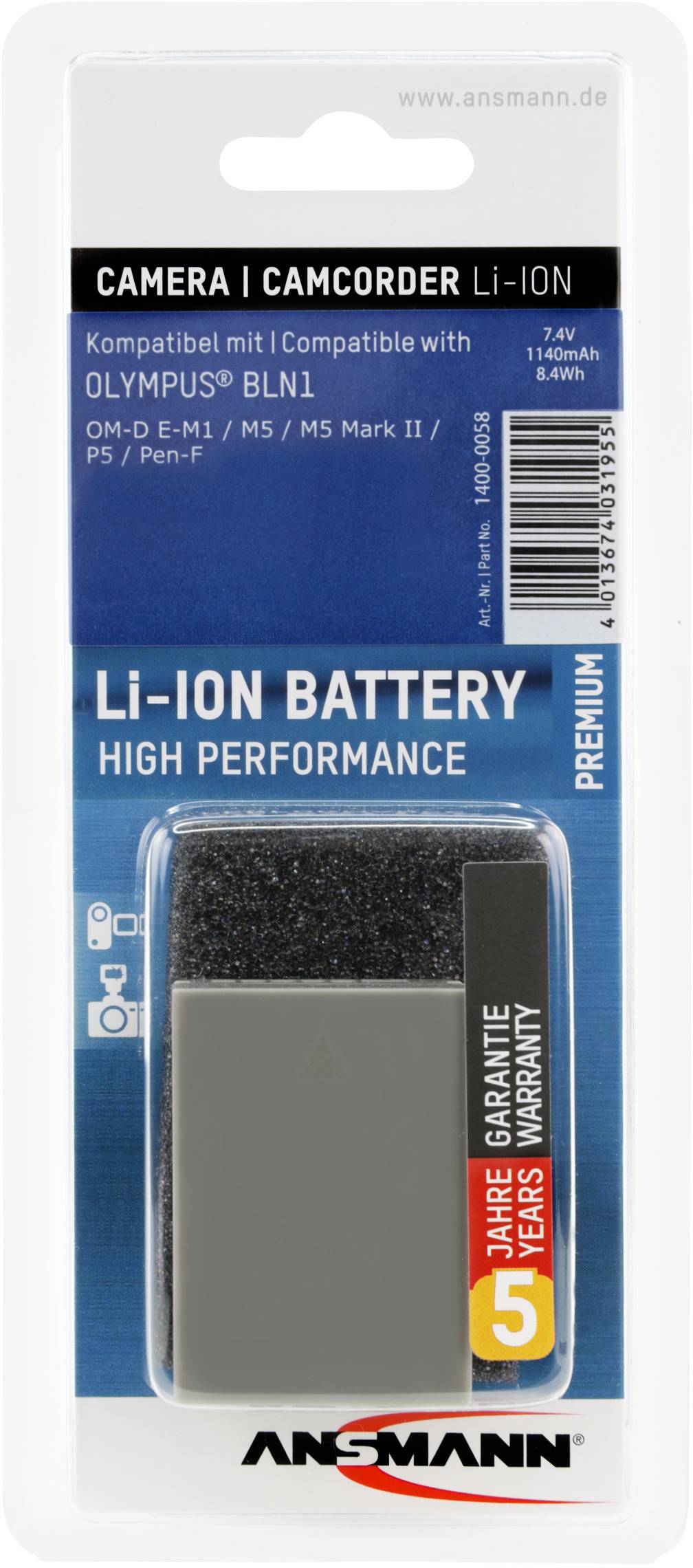 Akumulator litowo-jonowy do aparatu/kamery, kompatybilny z Olympus BLN1. Opakowanie zawiera akumulator, z podkreśloną 3-letnią gwarancją.