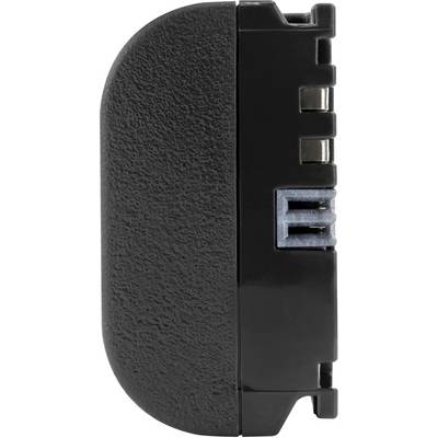 Czarny adapter wtykowy z tworzywa sztucznego, widok z boku, z gniazdem USB.