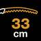 Pomarańczowa piła o ząbkowanej krawędzi jest przedstawiona poziomo, pod nią widnieje napis '33 cm' wielkimi literami.