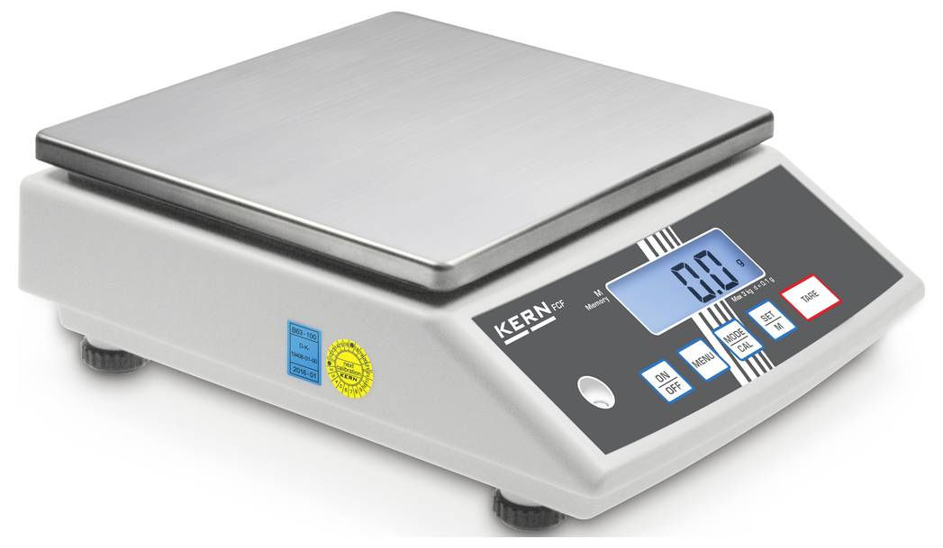 Настільні ваги Kern FCF 3K-4 Діапазон вимірювання макс. 3 кг Ціна поділки 0,1 г через різнокольоровий мережевий адаптер