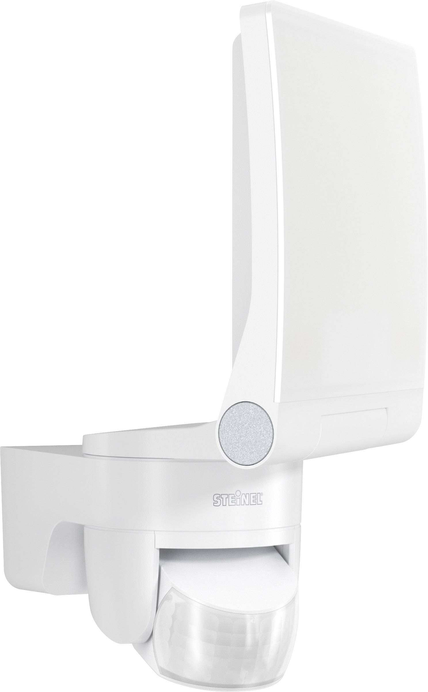 Biała, nowoczesna lampa zewnętrzna z czujnikiem ruchu do montażu ściennego. Idealna do automatycznego oświetlenia w momencie wykrycia ruchu.