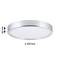 Okrągła lampa sufitowa LED o średnicy 300 mm i wysokości 62 mm. Srebrna obwódka.