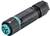 Okrągły złącze wtykowe z czarną obudową i turkusowym zakończeniem. Stosowany do połączeń elektrycznych.