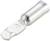 Przedstawiono srebrny końcówkę kablową z płaskim, zaokrąglonym językiem i cylindrycznym zakończeniem do mocowania kabla.