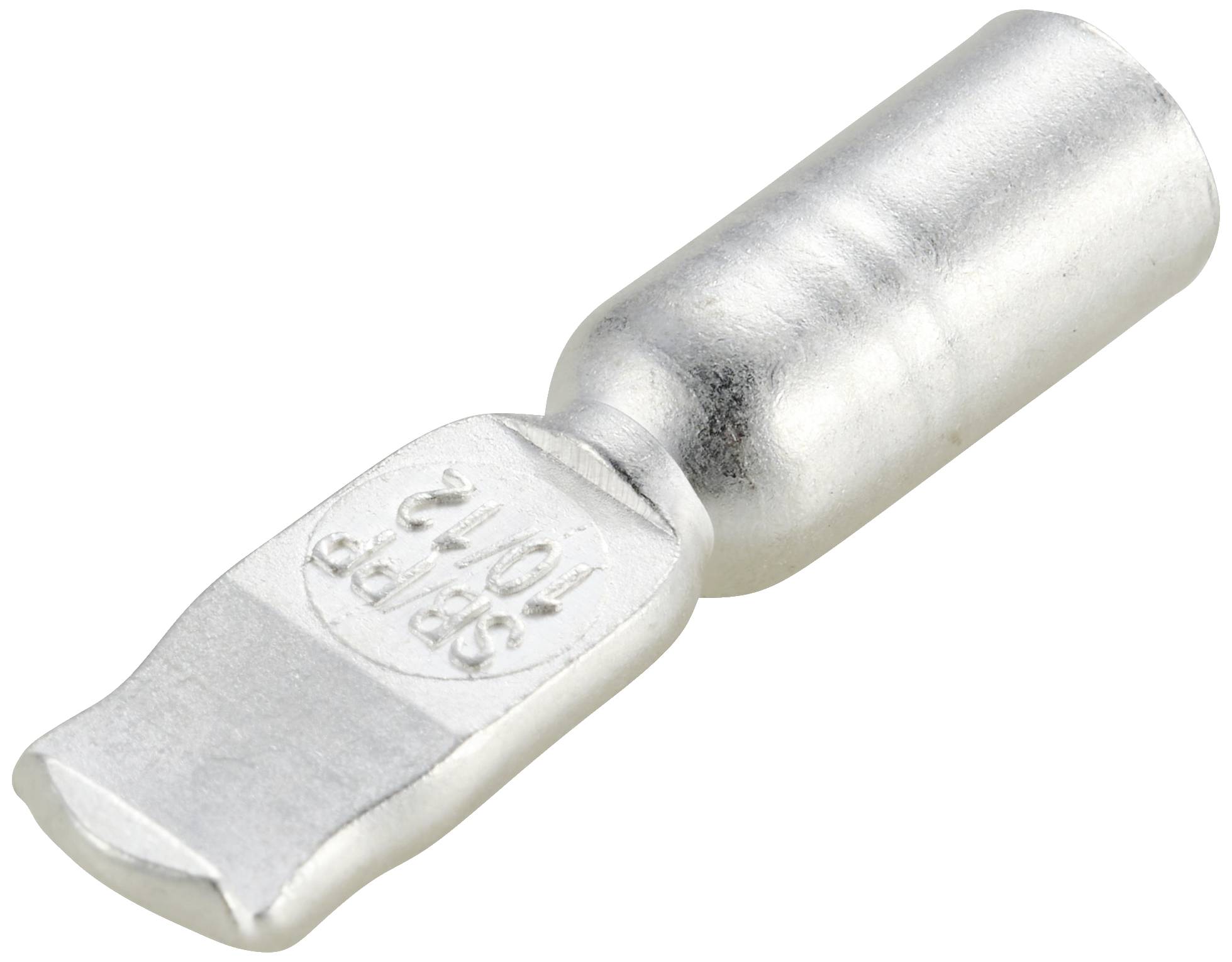 Płaski złącze metalowe, srebrne, z wytłoczoną inskrypcją 'SAE 1012', używane do połączeń elektrycznych.