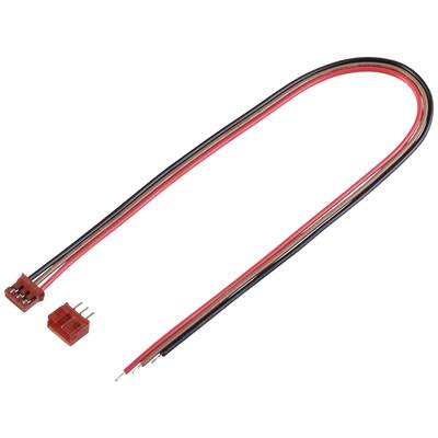 Czerwony i czarny kabel z małą wtyczką plastikową. Wtyczka posiada trzy styki i jest połączona z kablami.