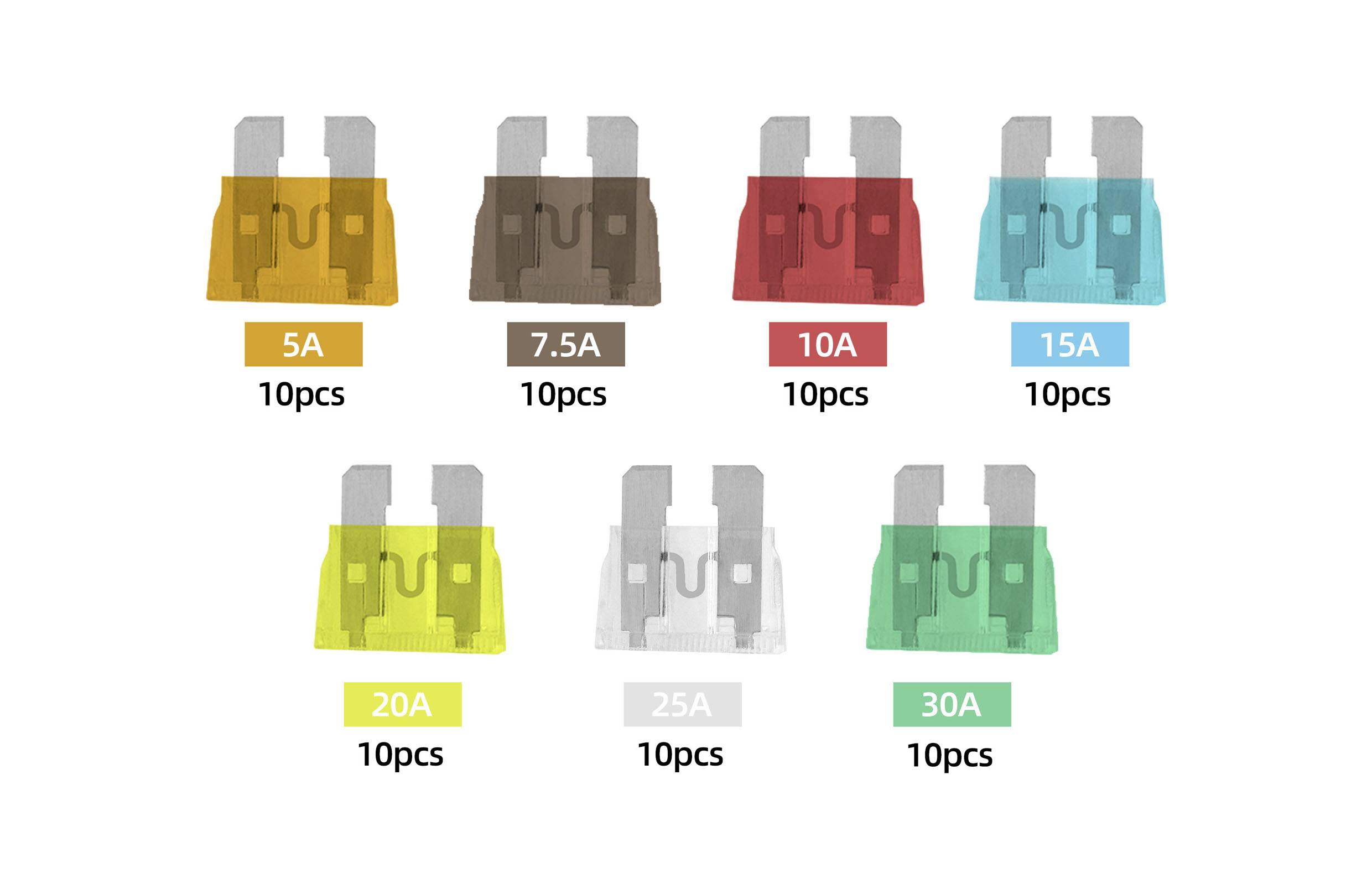 Запобіжники TRU COMPONENTS 5 A, 7,5 A, 10 A, 15 A, 20 A, 25 A, 30 A, 70 штук