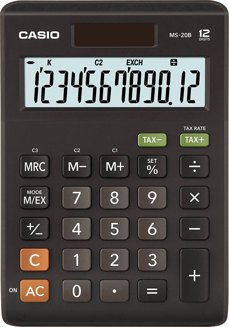 Casio MS-20B Kalkulator stołowy czarny Wyświetlacz: 12 energią słoneczną, bateryjne (S x W x G) 103 x 29 x 147 mm