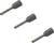 Trzy szare końcówki przewodów wykonane z metalu i tworzywa sztucznego, ułożone na białym tle. Służą do łączenia kabli.