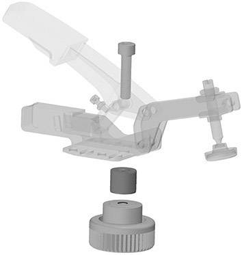 Rysunek rozstrzelony zawiasu ze śrubami i sworzniami. Przedstawia kolejność i pozycję elementów podczas montażu.