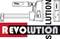 Rysunek narzędzia ze szczękami i napisem 'REVOLUTION'. Szczęki są przedstawione w profilu z uchwytem i mechanizmem śrubowym.