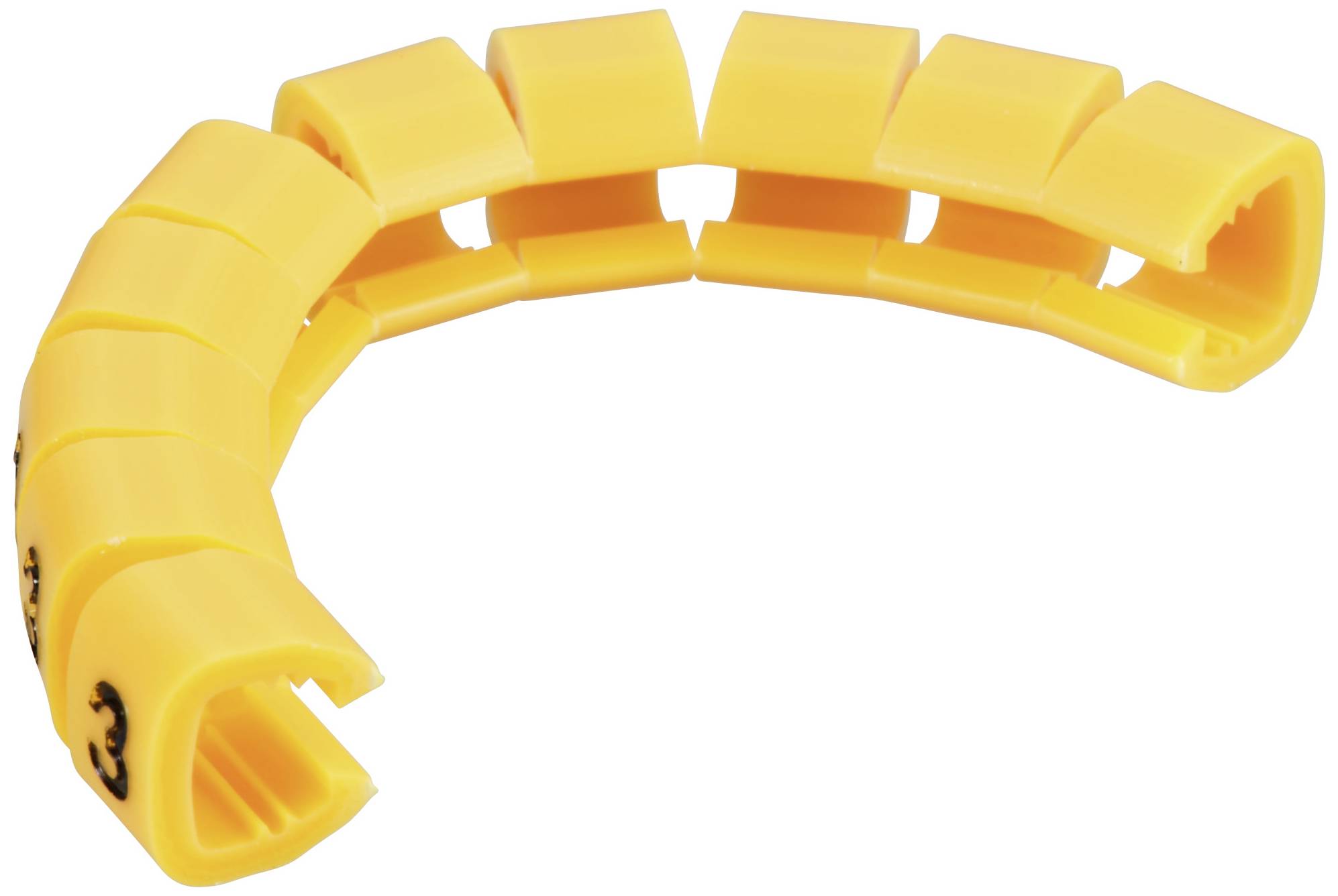 Żółte znaczniki kabli o zagiętym kształcie.