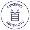 Symbol 'Quickpeel Pomoc przy zdejmowaniu' z ilustracją etykiety rozdzielonej na pół i rozciągniętej na zewnątrz.