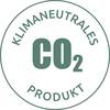 Produkt neutralny klimatycznie. Emisje gazów cieplarnianych zrównoważone poprzez certyfikowane projekty ochrony klimatu, poświadczone przez fokus-zukunft.com z logotypem liścia.