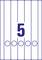 Liczba '5' na pionowych liniach z pięcioma kołami poniżej, stanowiąca część graficznego wzoru lub oznaczenia.