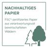 Papier ekologiczne. Papier certyfikowany FSC® z odpowiedzialnie zarządzanych lasów. Grafika przedstawiająca drzewo i strzałkę.