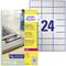 Opakowanie z etykietami 'Avery Zweckform', odpowiednimi do stosowania wewnątrz i na zewnątrz. Główna etykieta o wymiarach 48 x 13 mm, 24 etykiety na arkusz.