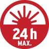 Czerwony symbol ze wschodem słońca i napisem '24 h MAX.' wskazuje na maksymalny czas użytkowania wynoszący 24 godziny.