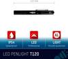 Latarka LED T120 o długości 115 mm. Cechy: odporna na zachlapania (IP54), profesjonalna dioda LED, obudowa wykonana z aluminium lotniczego.