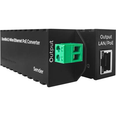 Konwerter z dwużyłowego na Ethernet PoE, wyjście LAN/PoE, nadajnik. Urządzenie przekształca sygnał dwuprzewodowy w sygnał Ethernet obsługujący PoE.