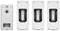 Cztery białe, prostokątne obudowy wbudowane w ścianę z różnymi widocznymi widokami mechanizmu wewnętrznego.