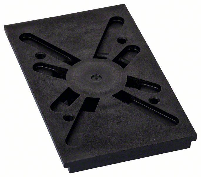 Czarna płyta z tworzywa sztucznego z wieloma szczelinami i otworami. Płaski, prostokątny kształt.