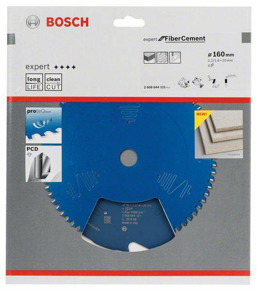 Opakowanie brzeszczotu tarczowego Bosch 'Fiber Cement' do materiałów cementowych, o średnicy 160 mm, przeznaczonego do czystego i precyzyjnego cięcia.
