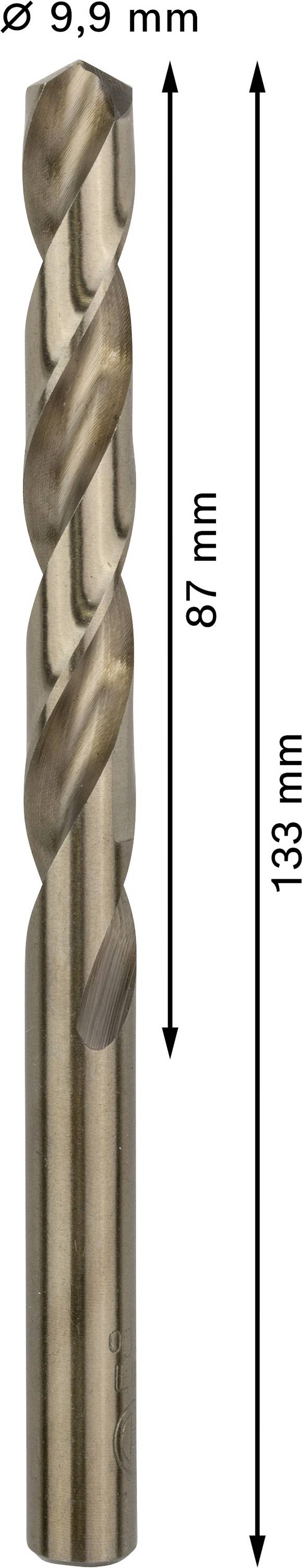 Wiertło do metalu, długość 133 mm, spirala 87 mm, średnica 9,9 mm.