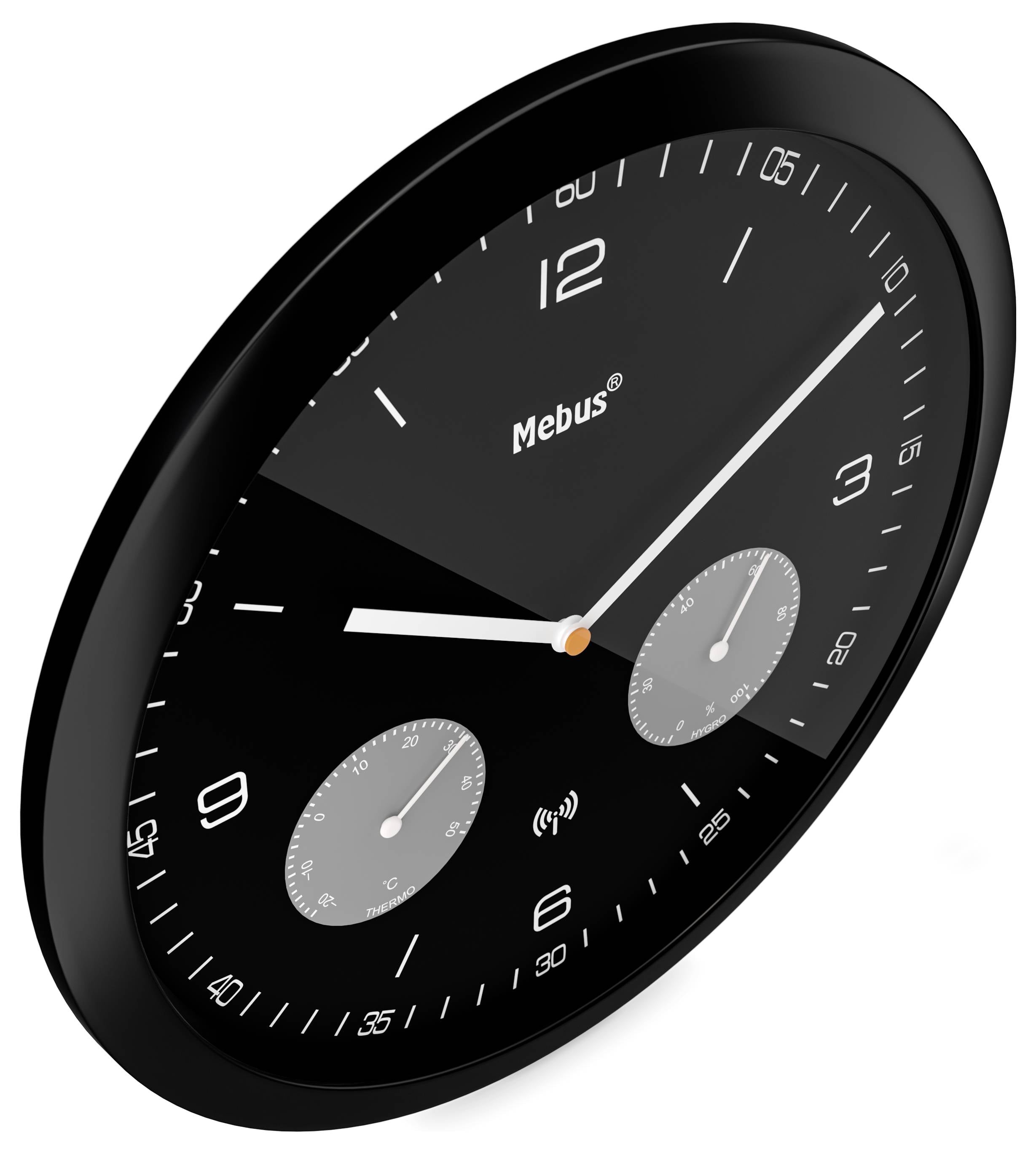 Настінний годинник Mebus 52825 з радіокеруванням 260 мм x 42 мм, чорний