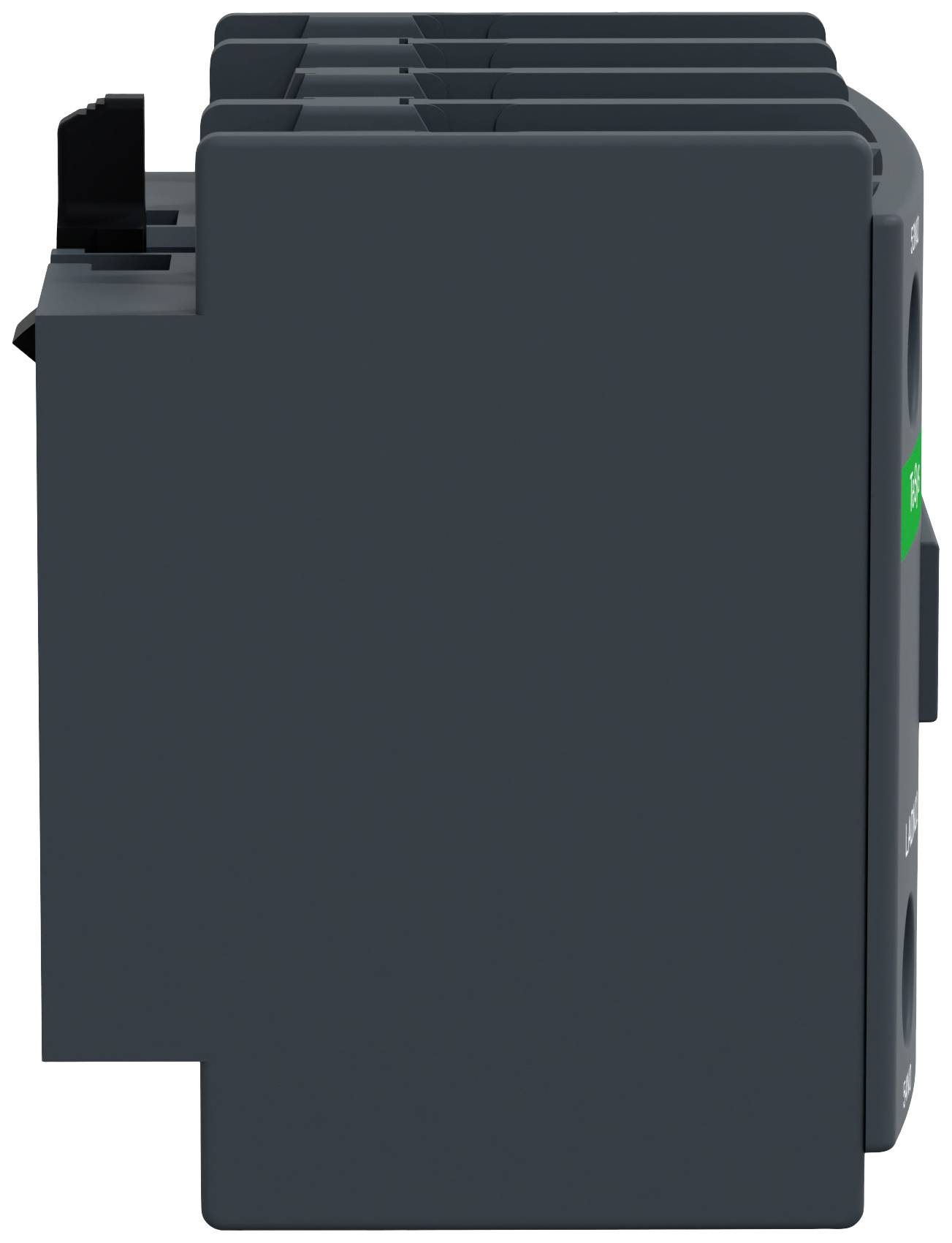 Widok boczny czarnego urządzenia elektronicznego z wieloma złączami generycznymi. Nadaje się do zastosowań przemysłowych.