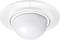 Biały, okrągły czujnik ruchu sufitowy, przeznaczony do wykrywania ruchu w pomieszczeniu w celu automatycznego sterowania oświetleniem.