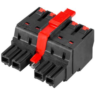 Czarno-czerwony elektryczny złącz wielostykowy, odpowiedni do zastosowań przemysłowych i wytrzymałego okablowania.