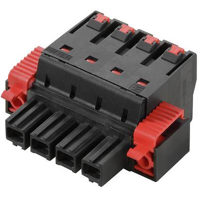 Czarny i czerwony elektryczny złącze wtykowe z sześcioma stykami, odpowiedni do zastosowań przemysłowych.