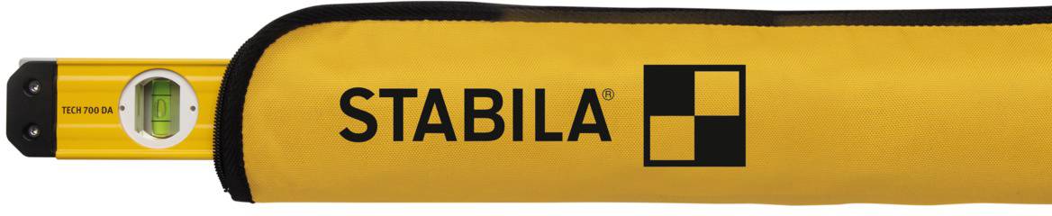 Poziomnica z żółtą osłoną ochronną, na której widnieje logo i nazwa 'Stabila'.