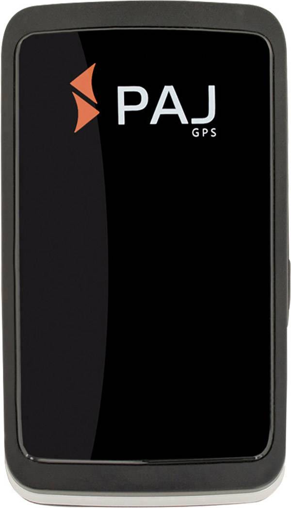 Czarne urządzenie GPS firmy PAJ z szarą ramką, na przedniej stronie którego znajduje się białe logo 'PAJ GPS' z czerwonym symbolem.