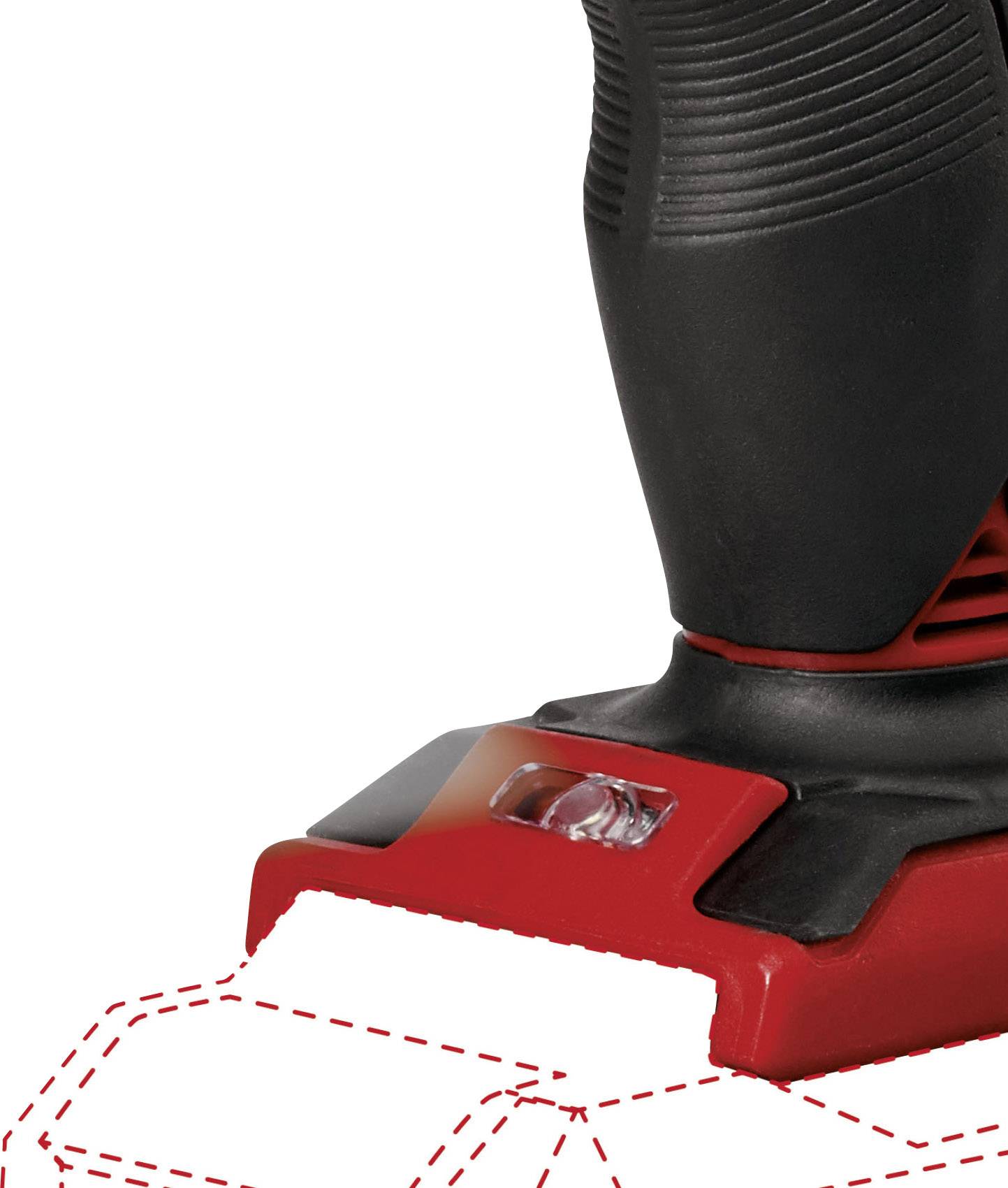 Czarny i czerwony uchwyt elektronarzędzia, u dołu z przyłączami do zasilania.