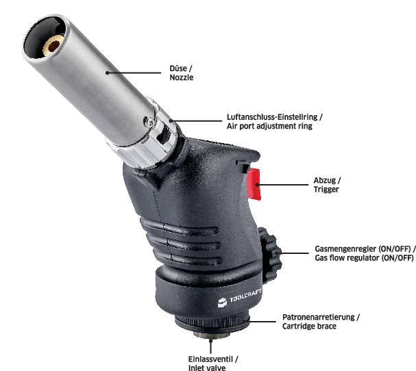 Паяльна лампа Бунзена TOOLCRAFT 1694485 1500 °C без газового балона EN 417