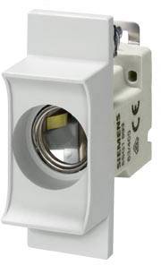 Elektroniczny element z białą obudową i okrągłym otworem. Prawdopodobnie część przełącznika lub połączenia elektrycznego.