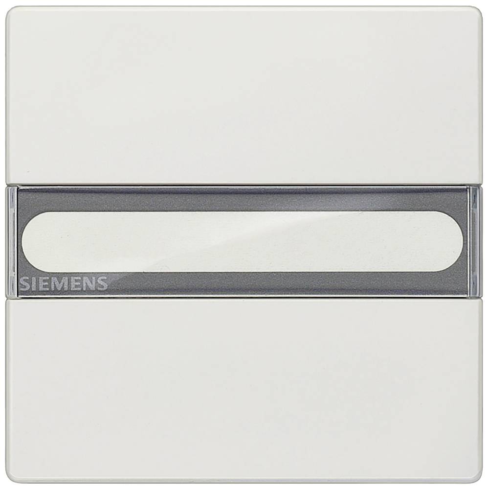 Biały włącznik światła z napisem 'Siemens' w lewym dolnym rogu. Minimalistyczny design.