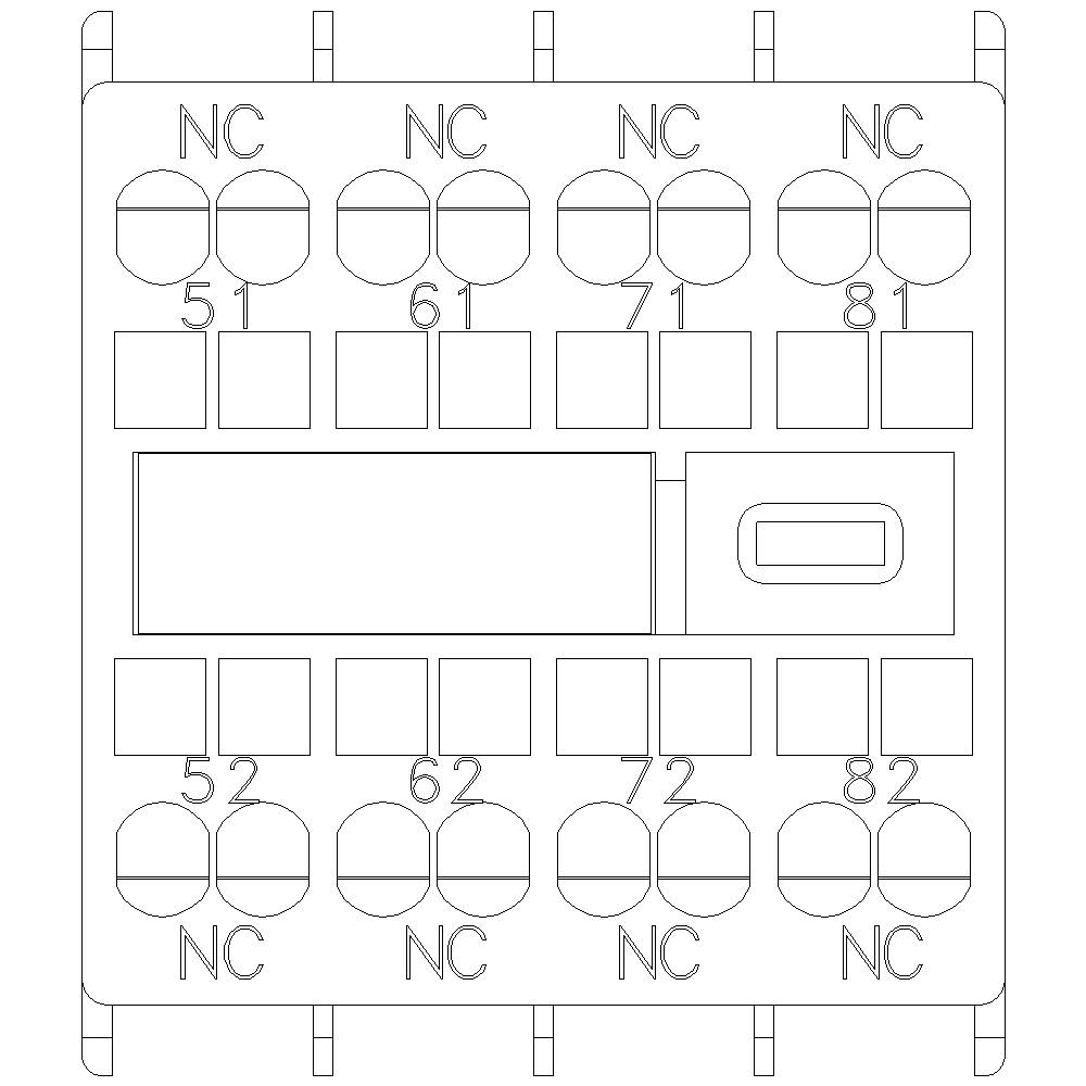 Schemat elektrycznego obwodu z ponumerowanymi zaciskami (od 5 do 8) i oznaczeniem NC. Widoczne punkty połączeń i prostokątne bloki.