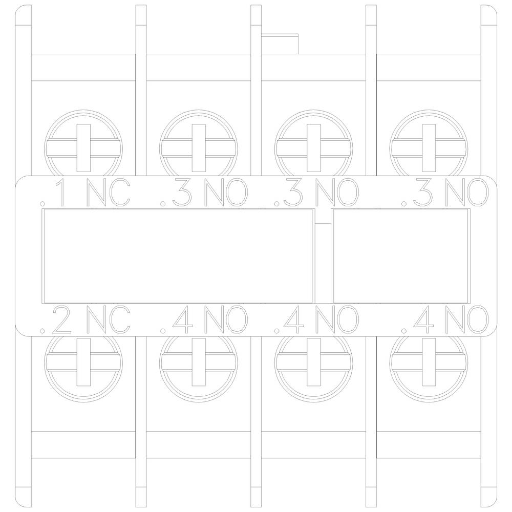 Schemat elektryczny z sześcioma pionowymi liniami i kołami, oznaczonymi jako .1 NC, .3 NO, .2 NC, .4 NO. Przedstawia połączenia przełącznikowe.