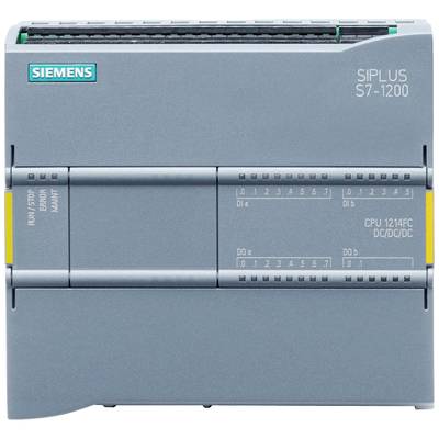 Sterownik programowalny Siemens SIPLUS S7-1200 (PLC) z różnymi złączami wejścia/wyjścia, w szarej obudowie.