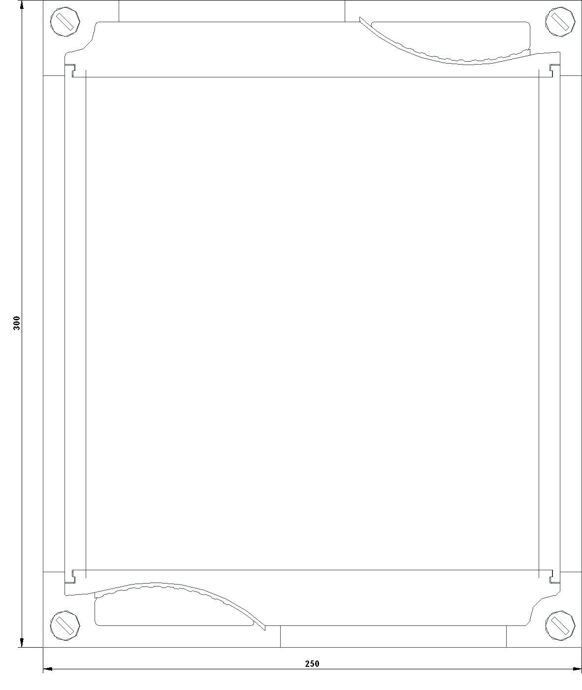 Rysunek techniczny prostokątnej ramy o wymiarach: 350 mm wysokości i 250 mm szerokości. Zawiera śruby w narożnikach.