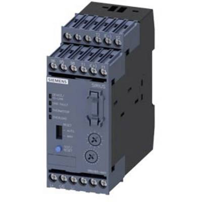 Szary elektryczny przekaźnik firmy Siemens z wieloma zaciskami i przełącznikiem suwakowym pośrodku.