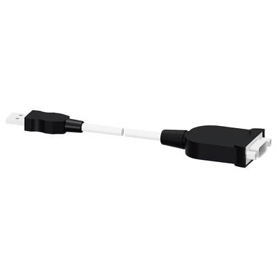 Czarny kabel adaptera USB na VGA. Po lewej stronie znajduje się wtyczka USB, a po prawej złącze VGA. Używany do połączeń komputerowych.